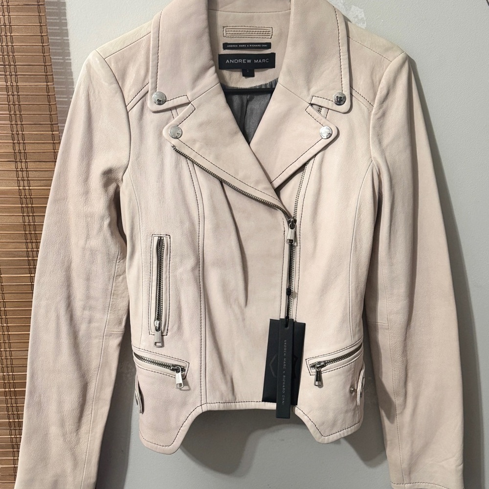 Andrew Marc Women's Light Beige Leather Jacket